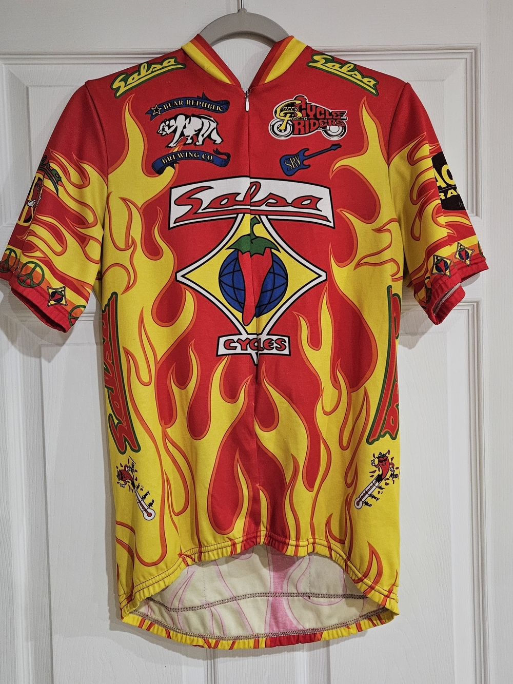 Aussie Salsa Cycles Large Vtg Jersey Red Peppers Flames Bike Moto Racing Shirt